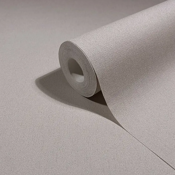 Marburg Whisper Vliestapete Uni I - Beige-Braun, Uni, 10,05 x 0,53 m - Strukturierte greige Tapetenrolle mit feinem Gewebemuster, ideal für elegante Wandverkleidungen.