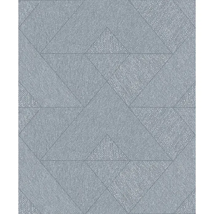 Marburg Vliestapete Novamur Naomi Grafik I - Blau-Grau, Grafisch, 10,05 x 0,53 m - Dezente blaugraue geometrische Tapete mit strukturierten Dreiecken und verschiedenen Streifenmustern.