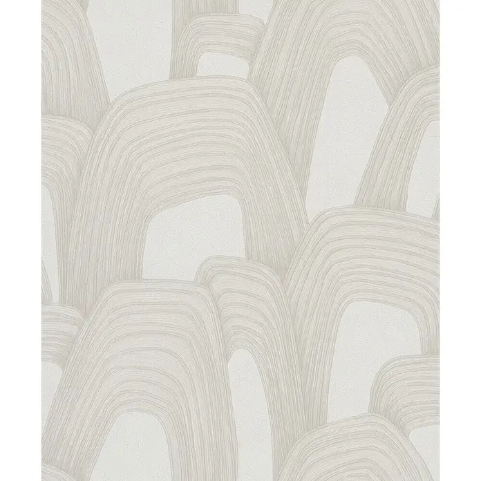 Marburg Whisper Vliestapete Grafik - Beige, Grafisch, 10,05 x 0,53 m - Strukturierte Tapete mit abstraktem Muster aus geschichteten, hellbeigen Bogenlinien auf subtilem Off-White-Grund.