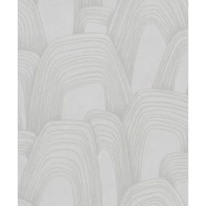 Marburg Whisper Vliestapete Grafik - Grau, Grafisch, 10,05 x 0,53 m - Hellgraue texturierte Tapete mit dezentem Muster aus gestapelten, organischen Wellenlinien.