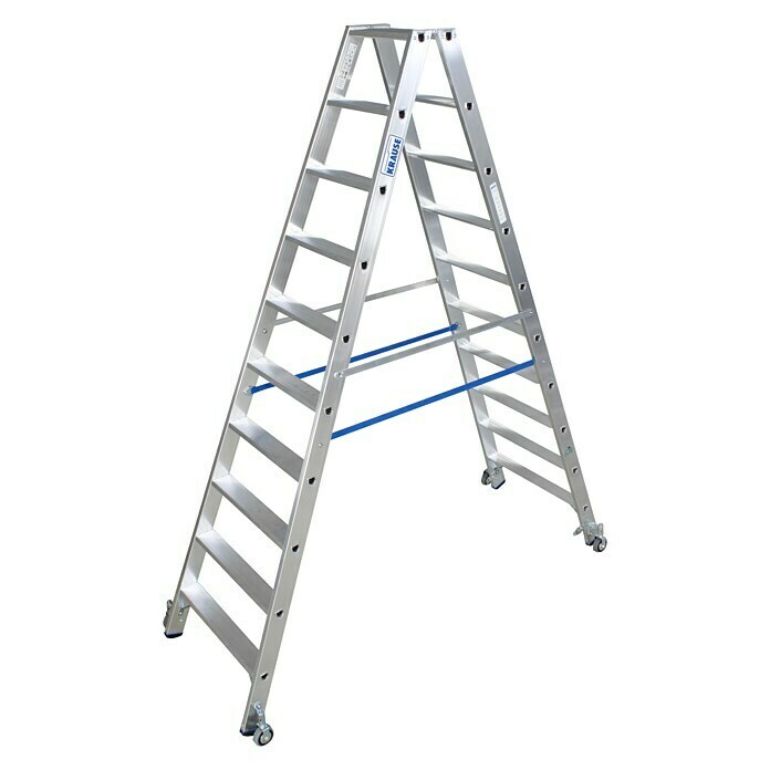 Krause Stabilo Stufen-Doppelleiter Fahrbar (Arbeitshöhe: 3,9 m, Anzahl Tritte: 2 x 10 Stufen, Tiefe Stufen: 80 mm, Material: Aluminium, Fahrbar)