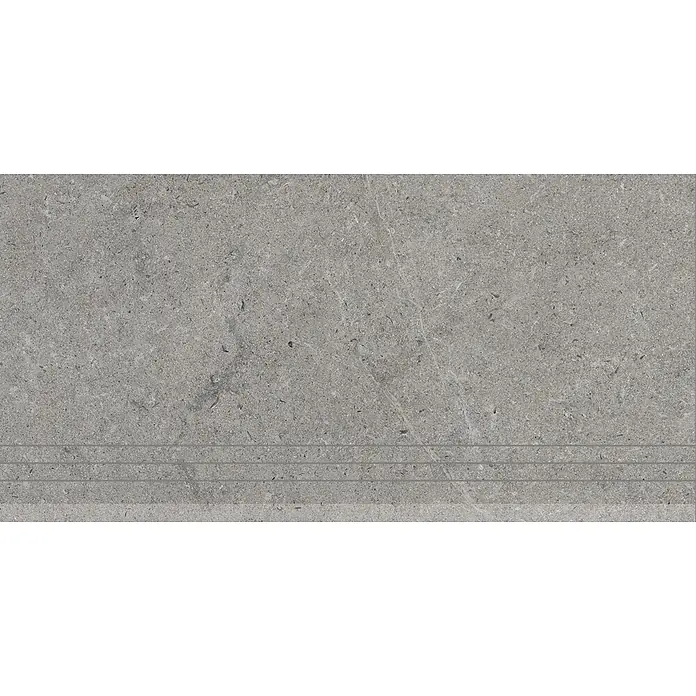 RAK Ceramics Valdi Stufen- & Abdeckplatte - 60 x 30 cm, Taupe, Unglasiert - Grau gesprenkelte Steinstufe mit drei parallelen Antirutschrillen.