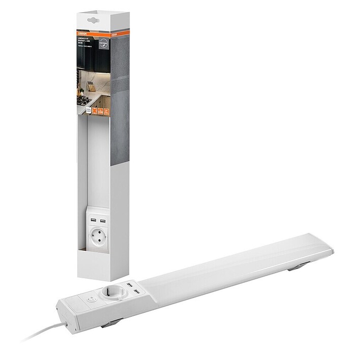 Osram Linear LED svetilka pod omarico Flat z vtičnico  (Do x Š x V: 54 x 8,1 x 4,15 cm, Barva svetlobe: Hladno bela, 220 V - 240 V) | 3096 - Küche/Möbellicht | CAKA - Zweckleuchten | CAK - Technisches Licht | CA - Beleuchtung | C - Elektro | BAUHAUS