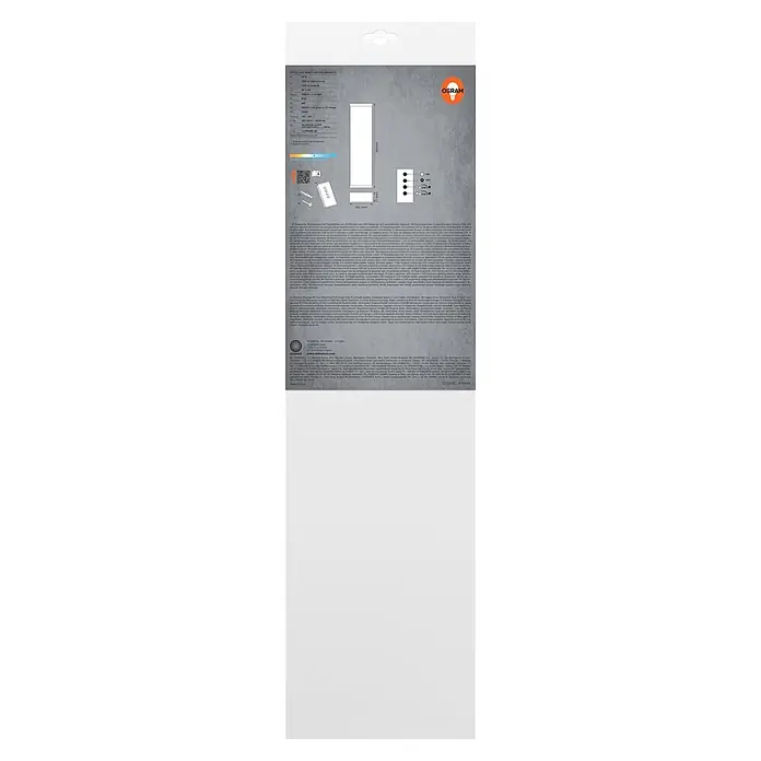 Osram LED-Deckenleuchte Office Line Wrap - L x B x H: 60 x 16,3 x 7,16 cm, Weiß, Kaltweiß - Weiße rechteckige OSRAM LED-Leuchte mit Fernbedienung und Montagezubehör, auf der Produktverpackung dargestellt.