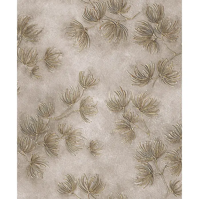 Marburg Whisper Vliestapete Floral I - Beige-Braun, Floral, 10,05 x 0,53 m - Geprägtes goldenes Blumenmuster auf strukturiertem beigem Hintergrund.
