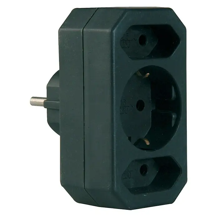 UniTEC Euro-Adapter - Schwarz, Anzahl Steckdosen Euro: 2 Stk., Anzahl Steckdosen Schuko: 1 Stk. - Ein schwarzer Schuko-Steckeradapter mit drei Steckdosen, der die Anzahl der verfügbaren Steckdosen erhöht. Ideal für Reisen und den Heimgebrauch.
