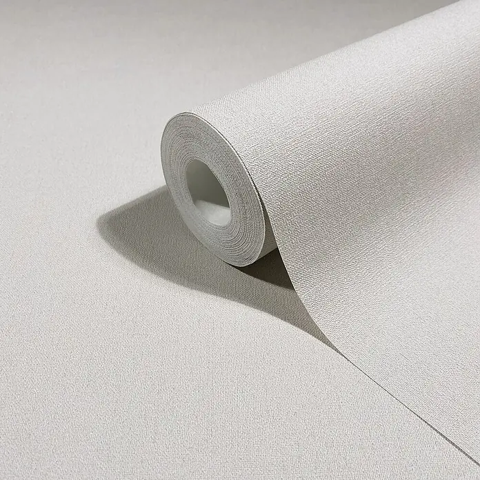 Marburg Whisper Vliestapete Uni I - Creme, Uni, 10,05 x 0,53 m - Hellgraue, texturierte Tapetenrolle mit Leinenoptik.