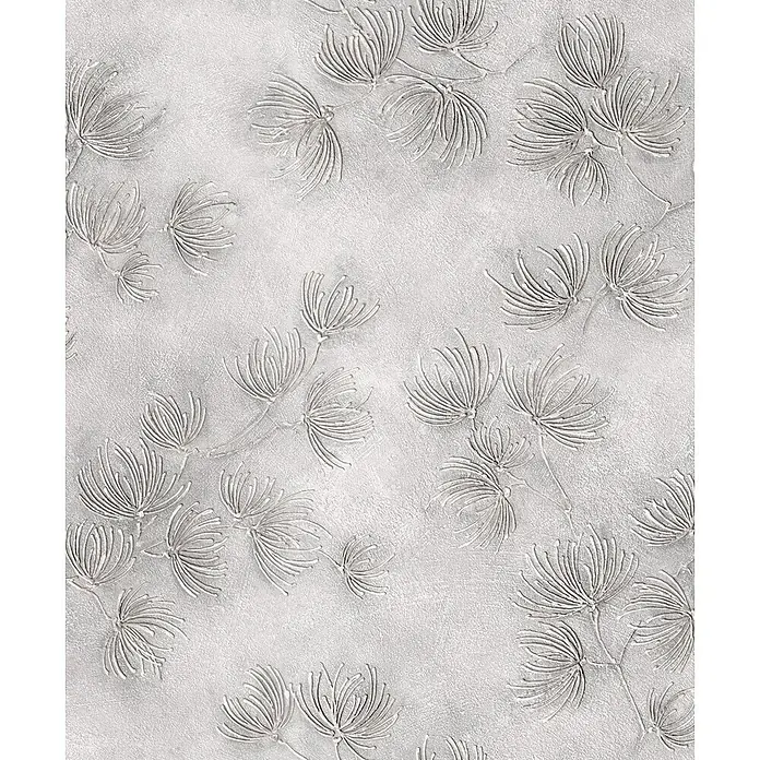 Marburg Whisper Vliestapete Floral I - Grau, Floral, 10,05 x 0,53 m - Geprägtes hellgraues Muster mit zarten, stacheligen Blumenmotiven auf strukturierter Oberfläche.