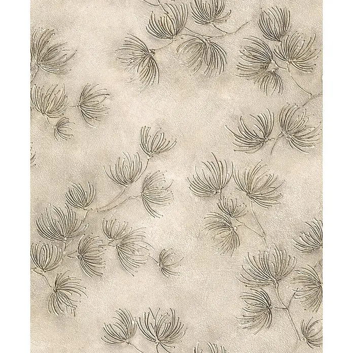 Marburg Whisper Vliestapete Floral I - Beige, Floral, 10,05 x 0,53 m - Strukturierte hellbeige Oberfläche mit erhabenen metallisch-goldenen abstrakten Blumenmustern.