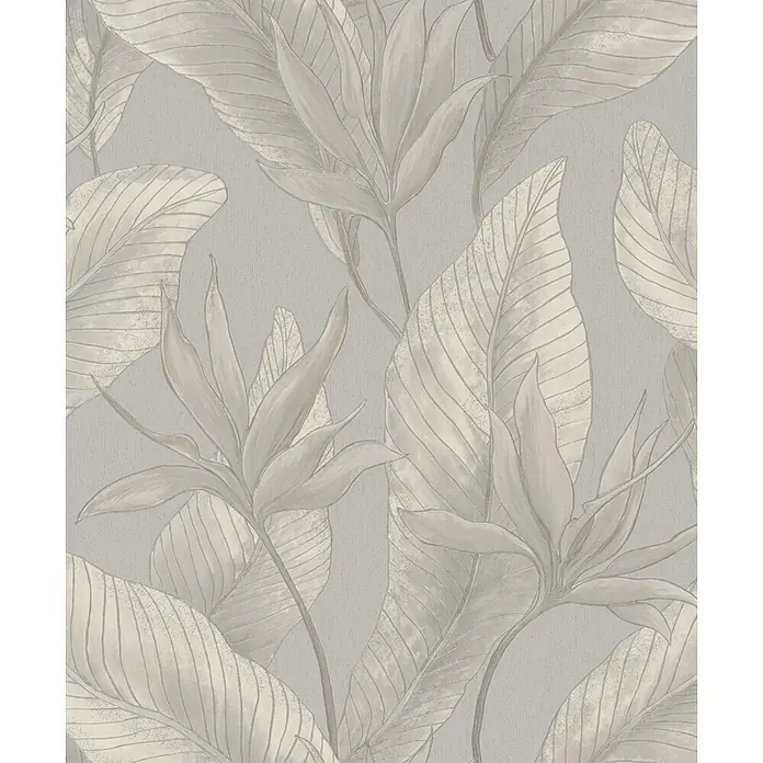 Marburg Whisper Vliestapete Floral - Taupe, Floral, 10,05 x 0,53 m - Tapete mit tropischem Blatt- und Blumenmuster in gedämpften Grau-, Beige- und Taupe-Tönen.