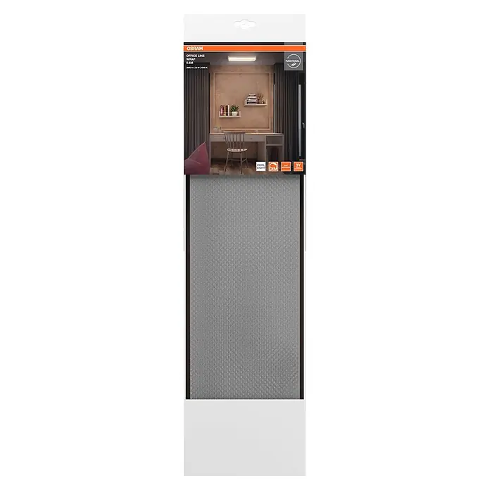 Osram LED-Deckenleuchte Office Line Wrap - L x B x H: 60 x 16,3 x 7,16 cm, Weiß, Kaltweiß - OSRAM OFFICE LINE WRAP 0.6M LED-Leuchte, 4000K, über einem Schreibtisch in Büroumgebung montiert.