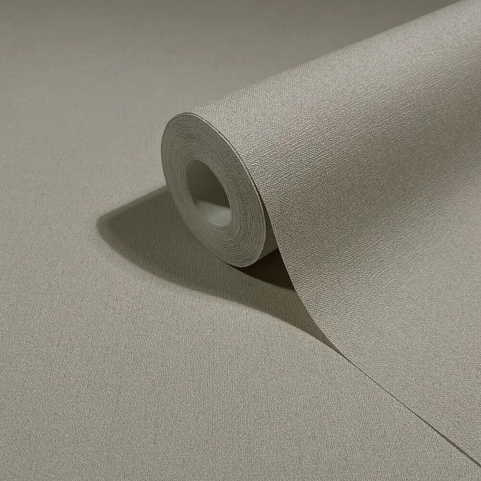 Marburg Whisper Vliestapete Uni I - Braun, Uni, 10,05 x 0,53 m - Rolle hellgrauer, strukturierter Tapete mit dezentem Leinenmuster.