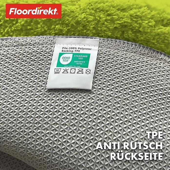 Floordirekt Badteppich Sky - 95 x 95 cm, Apfelgrün, 100% Polyester - Grüner Teppich mit grauer TPE-Antirutsch-Rückseite, OEKO-TEX zertifiziert.