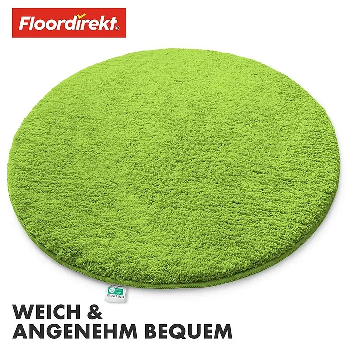 Floordirekt Badteppich Sky - 95 x 95 cm, Apfelgrün, 100% Polyester - Runde, flauschige, weiche grüne Matte aus Polyester.