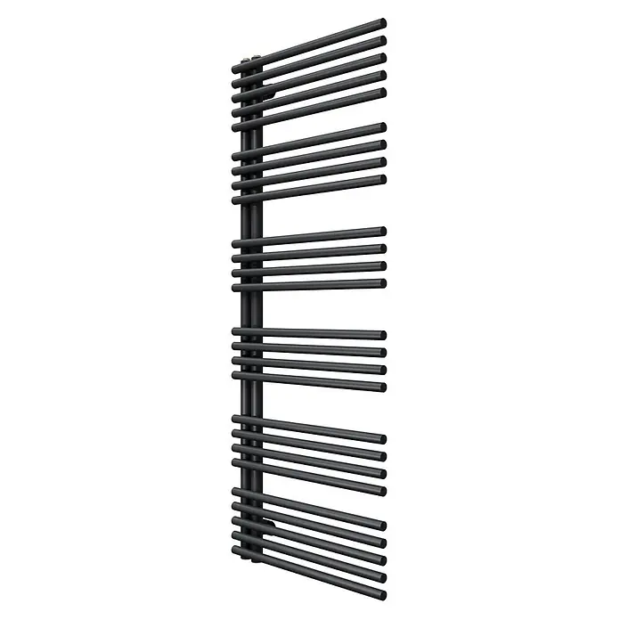 SCHÖNER WOHNEN-Kollektion Designheizkörper Celia 60 x 151 Mattschwarz - Mattschwarz - Dunkelgrauer, matter Handtuchheizkörper mit zahlreichen horizontalen Heizstäben.