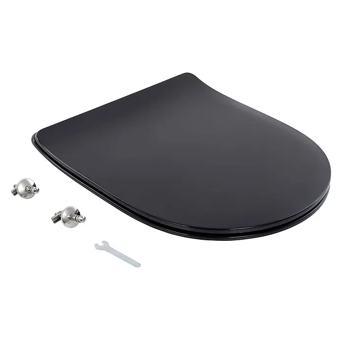 SCHÖNER WOHNEN-Kollektion WC-Sitz Antus Slimline Soft Close Mattschwarz - Duroplast, Mattschwarz, Mit Absenkautomatik - Schwarzer Toilettensitz mit Montagematerial (zwei Chromscharniere, ein Schraubenschlüssel).