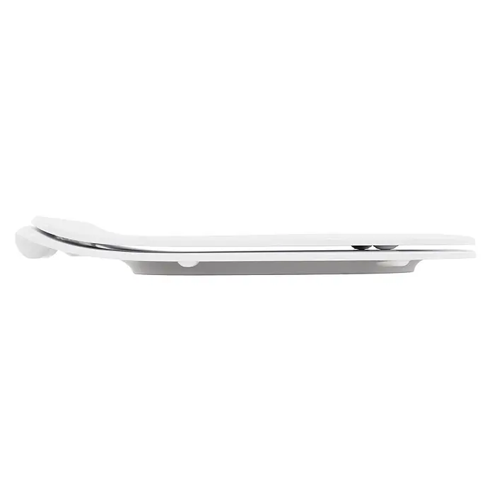 SCHÖNER WOHNEN-Kollektion WC-Sitz Antus Slimline Soft Close Weiß - Duroplast, Weiß, Mit Absenkautomatik - Weißer Toilettensitz mit Deckel, teilweise geöffnet, zeigt eine graue Unterseite.