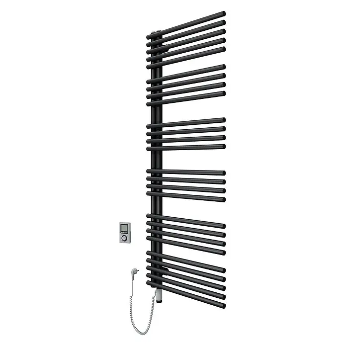SCHÖNER WOHNEN-Kollektion Elektro-Badheizkörper Celia 60 x 151 Mattschwarz Heizstab 5 L - B x H: 600 x 1.510 mm, Ausstattung Heizkörper: Heizstab - Schwarzer elektrischer Handtuchheizkörper mit Fernbedienung und Netzkabel.