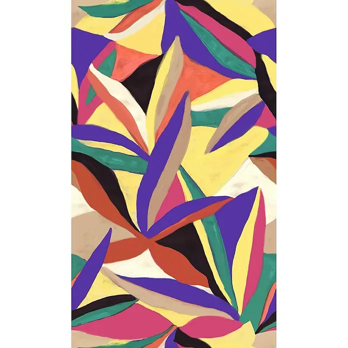 Marburg Smart Art Aspiration Fototapete Grafik VI - B x H: 159 mm x 270 cm, Vlies - Abstraktes Muster mit überlappenden blattartigen Formen in Violett, Gelb, Orange, Grün, Schwarz und Pink.