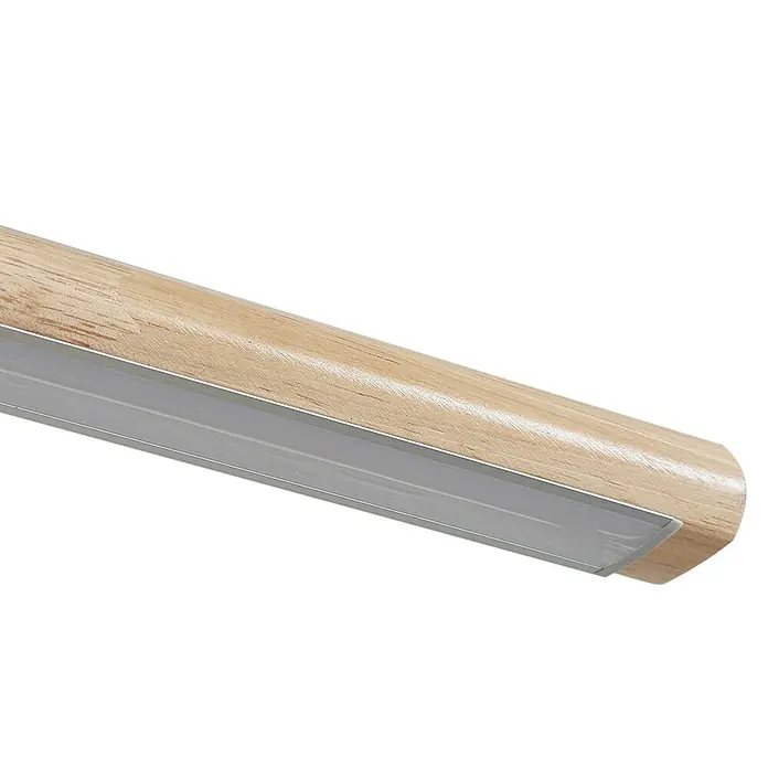 Lucande Pendelleuchte Maruta - L x B x H: 120 x 7 x 3,3 cm, Holz hell, helles Holz - Lineare Leuchte mit heller Holzoberseite und einer silbernen Metallschiene mit weißem Diffusor.