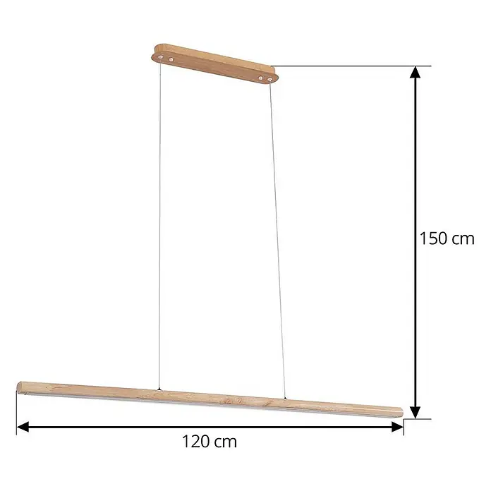 Lucande Pendelleuchte Maruta - L x B x H: 120 x 7 x 3,3 cm, Holz hell, helles Holz - Lineare LED-Hängeleuchte aus Holz, 120 cm lang, Höhe einstellbar bis 150 cm.