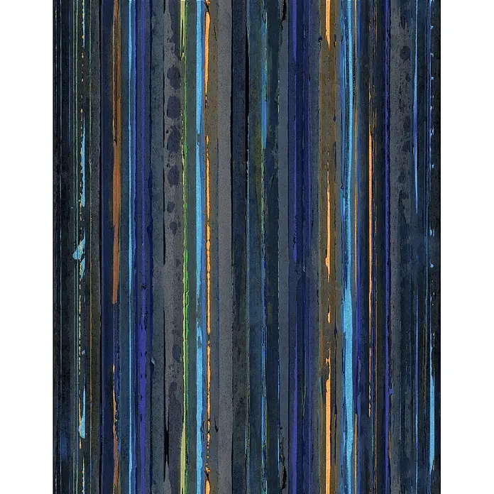 Marburg Smart Art Aspiration Fototapete Streifen I - B x H: 212 x 340 cm, Vlies, Blau - Dunkles, texturiertes Streifenmuster mit vertikalen Linien in Blau, Grau und Schwarz, akzentuiert durch helle blaue, orangefarbene und grüne Tropfen.