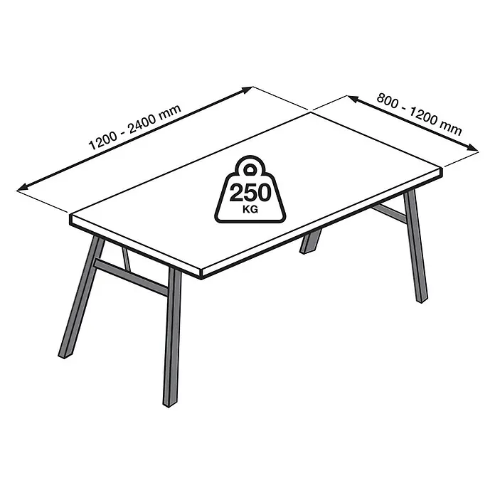 Walteco Tischbein Framy - L x B x H: 72,8 x 22,3 x 72 cm, Schwarz - Rechteckiger Tisch mit weißer Platte und dunkelgrauen Beinen, 1200-2400 mm lang, 800-1200 mm breit, 250 kg Traglast.