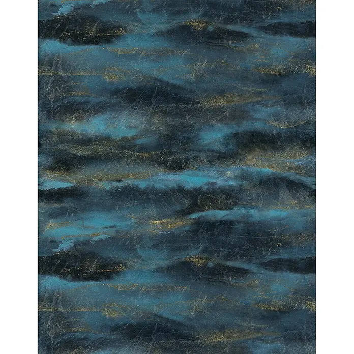 Marburg Smart Art Aspiration Fototapete Struktur IV - Schwarz-Blau, B x H: 212 x 270 cm, Vlies - Abstrakte dunkelblaue und türkisfarbene Textur mit goldenen Streifen und einem gealterten, welligen Muster.