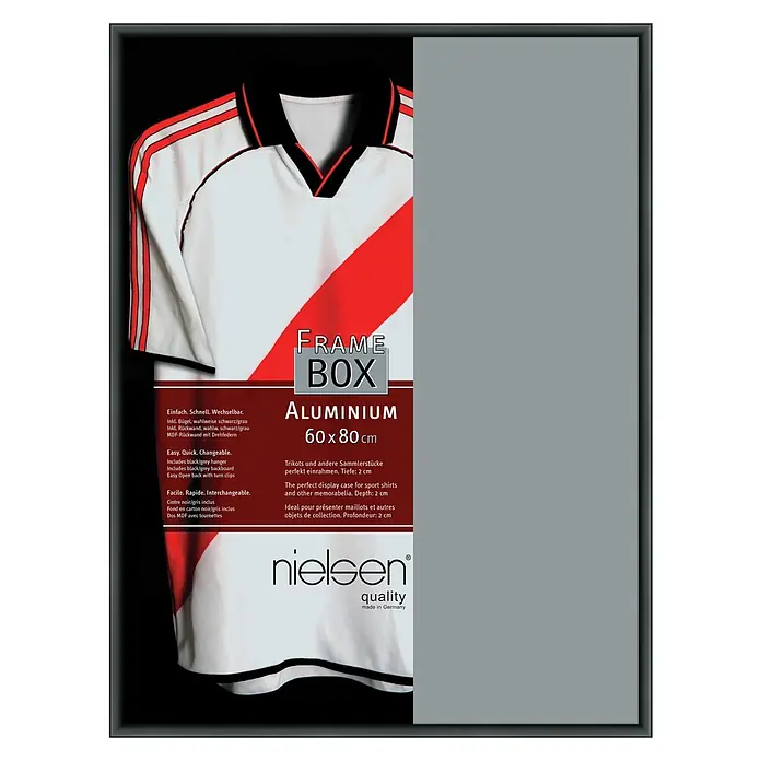Nielsen Alurahmen Frame Box 2 - 60 x 80 cm, Schwarz - Schwarze Aluminium-Bilderrahmenbox, 60x80 cm, ideal für Sporttrikots und Erinnerungsstücke.