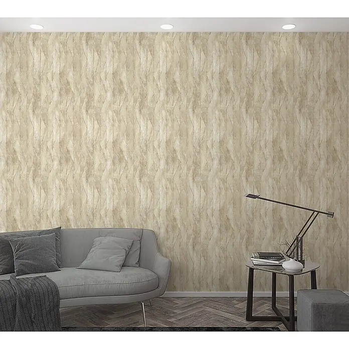 Marburg Smart Art Aspiration Fototapete Struktur - B x H: 212 x 270 cm, Vlies, Beige - Helle beigefarbene Tapete mit dezentem, abstraktem vertikalem Muster, die einen strukturierten Look im Wohnzimmer schafft.