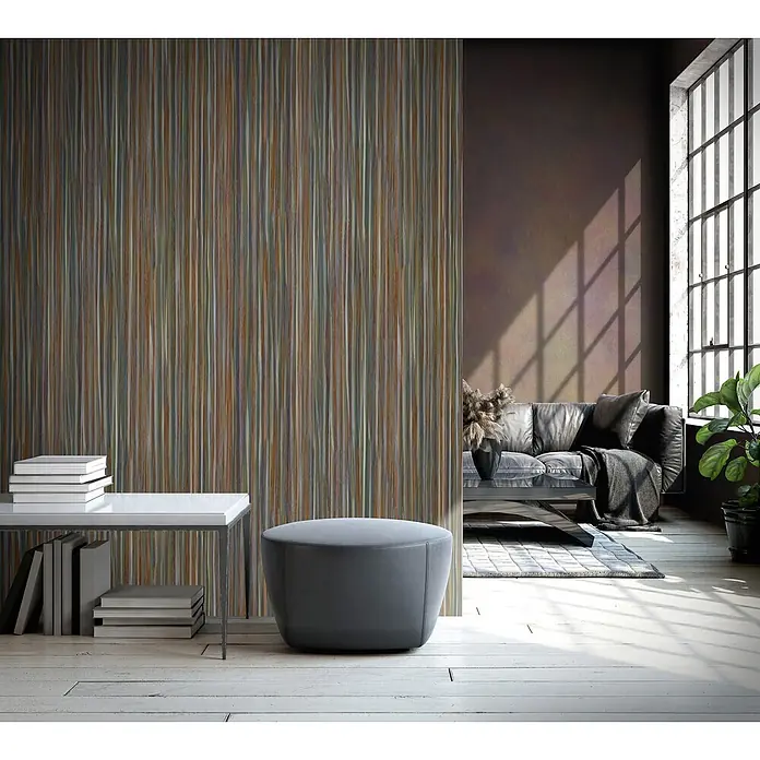 Marburg Smart Art Aspiration Fototapete Streifen II - B x H: 106 x 270 cm, Vlies, Braun-Grün - Moderne Wandverkleidung mit vertikalem Streifenmuster in erdigen und gedämpften Tönen, die eine stilvolle Kulisse im Wohnraum schafft.