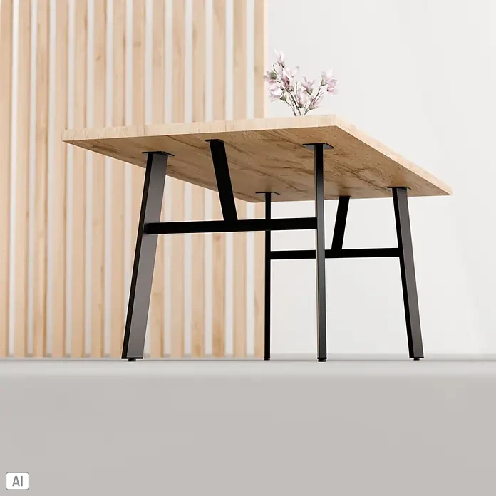 Walteco Tischbein Framy - L x B x H: 72,8 x 22,3 x 72 cm, Schwarz - Moderner Holztisch mit schwarzen Metallbeinen, mit Blumen verziert.