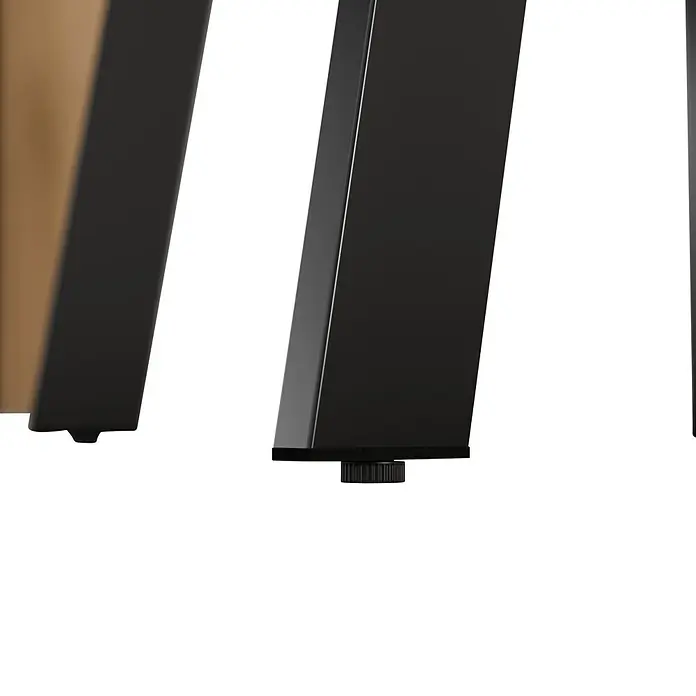 Walteco Tischbein Framy - L x B x H: 72,8 x 22,3 x 72 cm, Schwarz - Zwei Möbelbeine, eines hellbraun und eines schwarz, mit einem verstellbaren schwarzen Fuß am schwarzen Bein.
