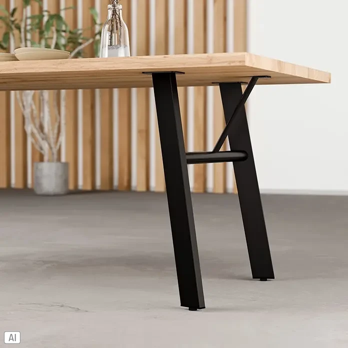 Walteco Tischbein Framy - L x B x H: 72,8 x 22,3 x 72 cm, Schwarz - Moderner Holztisch mit schwarzen Metallbeinen in einem zeitgenössischen Interieur.