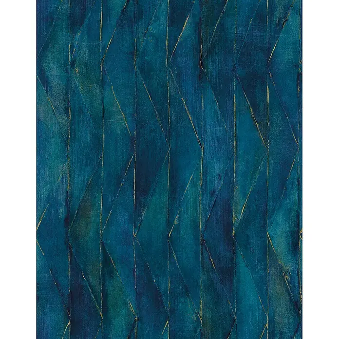 Marburg Smart Art Aspiration Fototapete Struktur - B x H: 212 x 340 cm, Vlies, Blau - Abstraktes blau-türkises Muster mit goldenen geometrischen Linien und strukturierten Pinselstrichen.