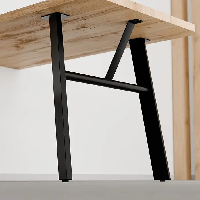 Walteco Tischbein Framy - L x B x H: 72,8 x 22,3 x 72 cm, Schwarz - Schwarze Metalltischbeine tragen eine helle Holzplatte, mit verstellbaren Füßen.