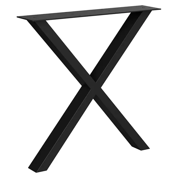 Walteco Tischbein - L x B x H: 70 x 15 x 71 cm, Schwarz - Schwarzes X-förmiges Tischbein aus Metall mit Montageplatte oben.