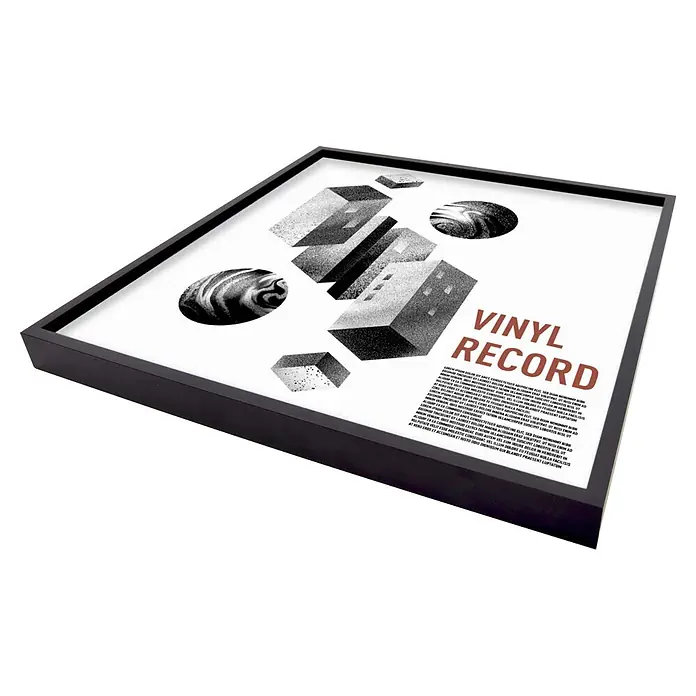 Nielsen Alurahmen Vinyl Frame - 31,4 x 31,6 cm, Schwarz - Schwarz gerahmter Kunstdruck mit abstraktem geometrischem Design und „VINYL RECORD“-Text.
