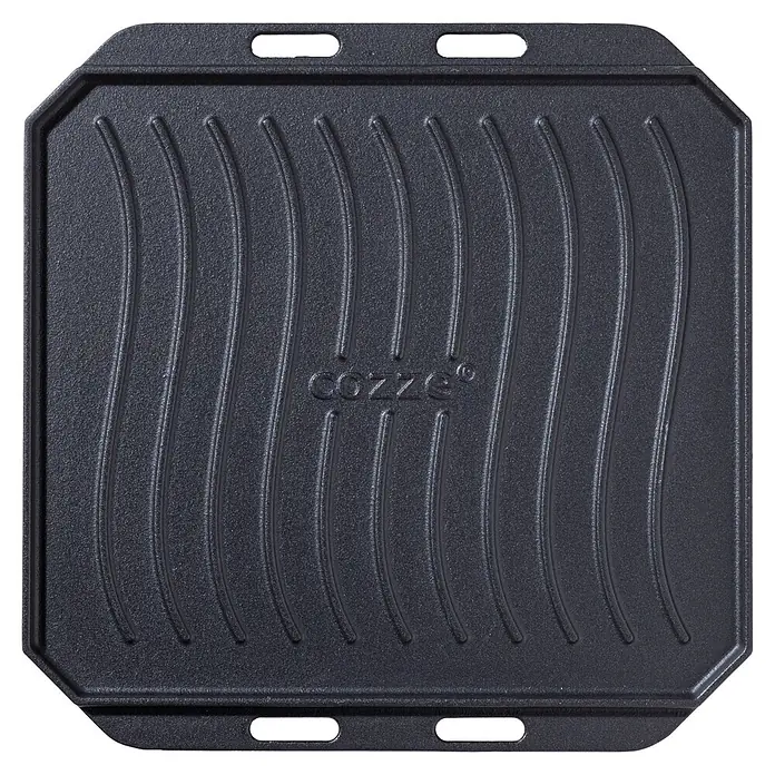 Cozze Grillpfanne - L x B: 30 x 30 cm, Höhe: 1 cm, Gusseisen - Schwarze Cozze Gusseisen-Grillplatte mit wellenförmigen Rillen und seitlichen Grifflöchern.