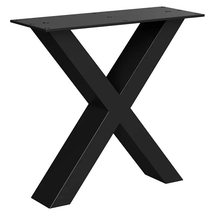 Walteco Tischbein - L x B x H: 38 x 15 x 38 cm, Schwarz - Schwarzes X-förmiges Metall-Tischgestell mit flacher Montageplatte und vorgebohrten Schraubenlöchern.