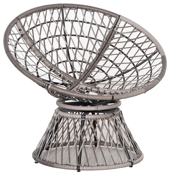 Outsunny Garten-Loungesessel - 1 Stk., PE Rattan, Stahl, Polyester, Grau - Grauer geflochtener Outdoor-Drehsessel mit runder, schalenförmiger Sitzfläche.