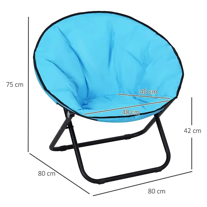 Outsunny Garten-Loungesessel - Metall, 600D-Oxfordstoff (100% Polyester), Klappbar, Blau, B x T x H: 80 x 80 x 75 cm - Blauer, gepolsterter Klapp-Mondstuhl mit schwarzem Metallgestell.