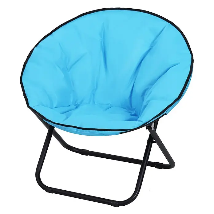 Outsunny Garten-Loungesessel - Metall, 600D-Oxfordstoff (100% Polyester), Klappbar, Blau, B x T x H: 80 x 80 x 75 cm - Ein blau gepolsterter Klappsessel mit schwarzem Metallrahmen.
