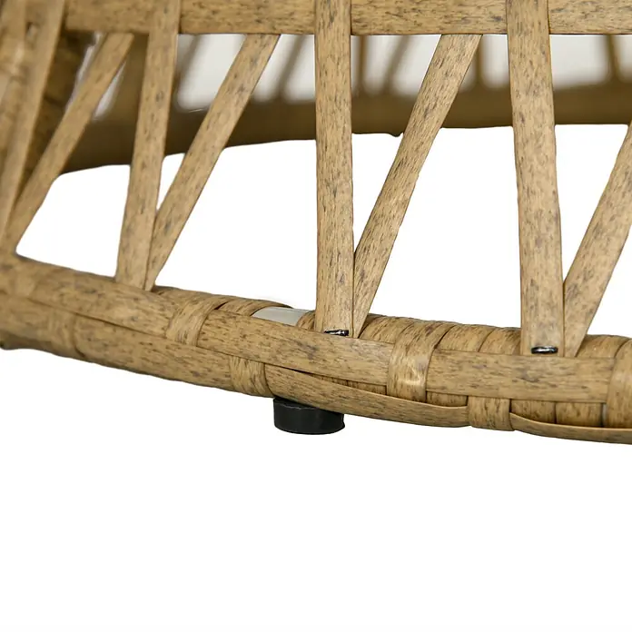 Outsunny Garten-Loungesessel - Stahl, PE-Rattan, Polyester, Khaki, B x T x H: 85 x 70 x 82 cm - Nahaufnahme einer hellbraunen geflochtenen Möbelbasis mit einem schwarzen Fußpolster.