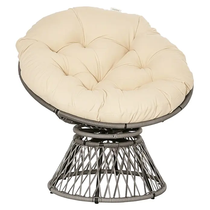 Outsunny Garten-Loungesessel - PE Rattan, Stahl, Polyester, Beige, B x T x H: 97 x 87 x 90 cm - Beiger Papasan-Stuhl mit grauem Weidengeflecht-Gestell für bequemes Sitzen.