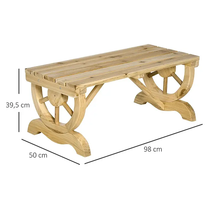 Outsunny Gartenbank - Tannenholz, Naturholz - Hellbraune Holzgartenbank mit einzigartigen Wagenrad-Beinen.