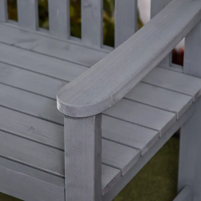 Outsunny Gartenbank - Tannenholz, Grau - Graue Holzbank mit Armlehne.