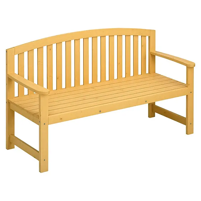 Outsunny Gartenbank - Tannenholz, Orange - Helle Holzgartenbank mit Lattenrostsitz und gewölbter Rückenlehne.