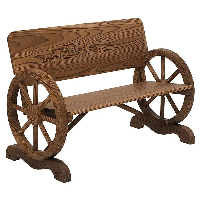 Outsunny Gartenbank - B x T x H: 58 x 58 x 80 cm, Tannenholz, Dunkelbraun - Braune Gartenbank aus Holz mit Wagenrad-Armlehnen und Rückenlehne, mit ausgeprägter Holzmaserung.