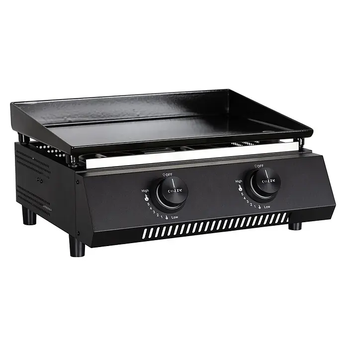 Cozze Plancha-Grill G 400 - Grillfläche (B x T): 48 x 35 cm, Anzahl Brenner: 2 Stk., Schwarz - Schwarze elektrische Grillplatte mit zwei Temperaturreglern.
